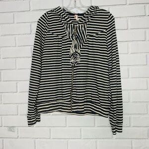 NWT Pink Lotus hoodie stripes ruffles gray grey white full zip size large women